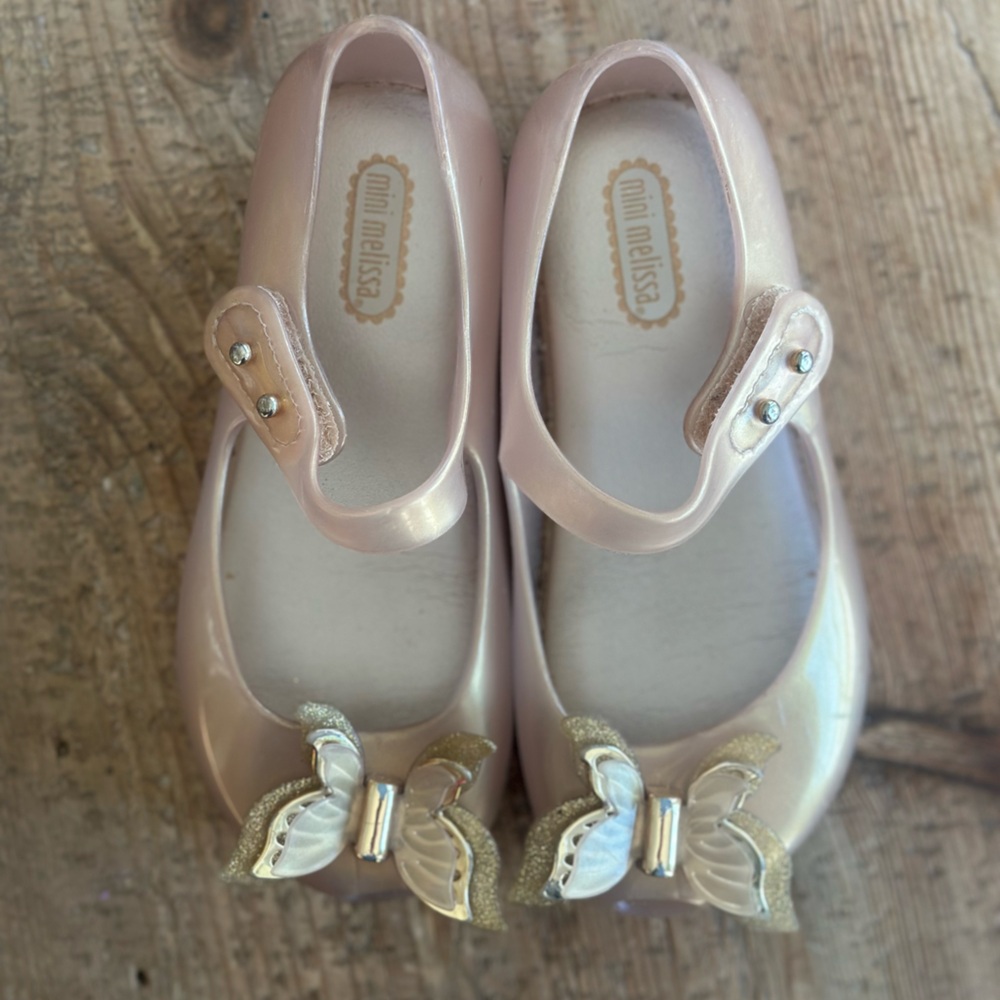 Mini Melissa Champagne Gold Butterfly Dress Shoes Girls 9